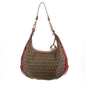 FENDI Zucchino Chef Hobo Bag in Burgundy Canvas with Goldtone Hardware